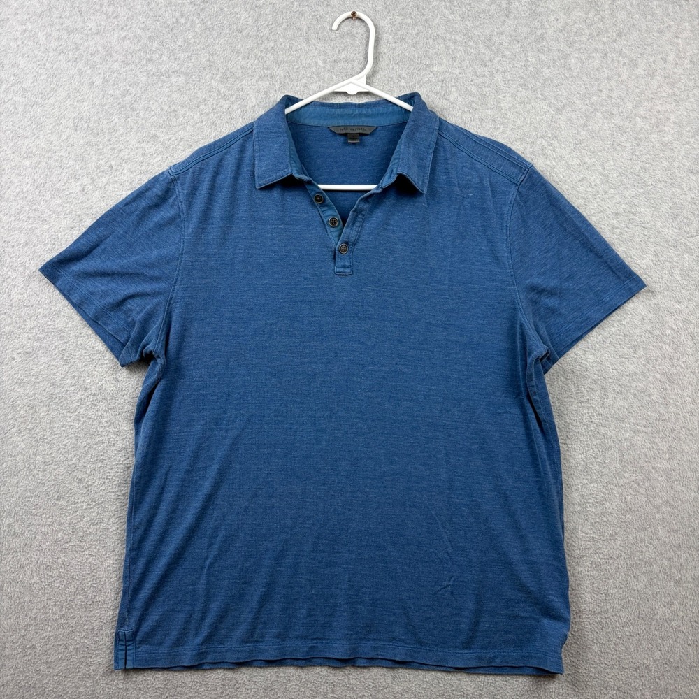 John Varvatos Hampton Polo Shirt Mens Large Blue Silk Cotton Short Sleeve Blank